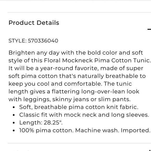 Chico’s Floral Mockneck Pima Cotton Tunic Sz 3 (XL/16) - Picture 7 of 12